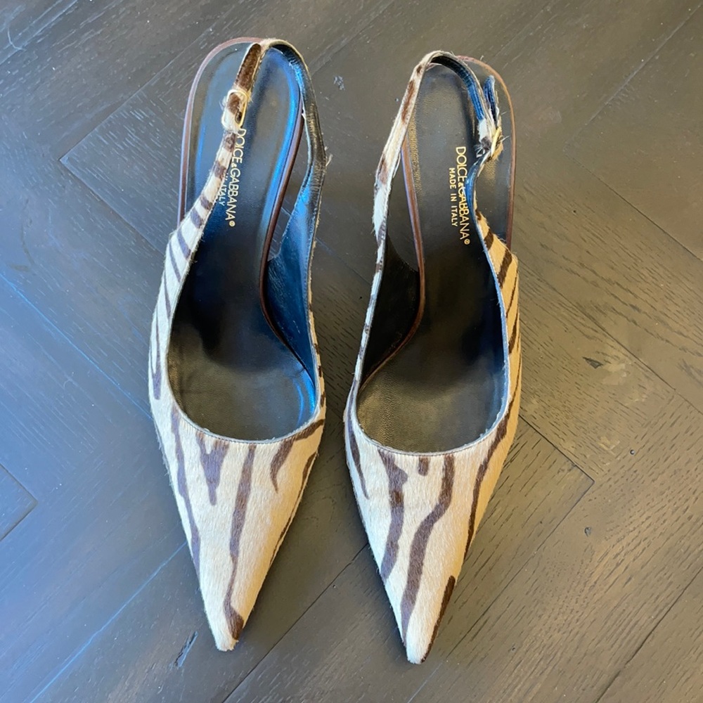 Dolce & Gabbana Tiger Print Calfskin Slingbacks